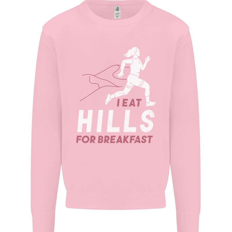 Hills Running Marathon Cross Country Runner Kids Sweatshirt Jumper Light Pink