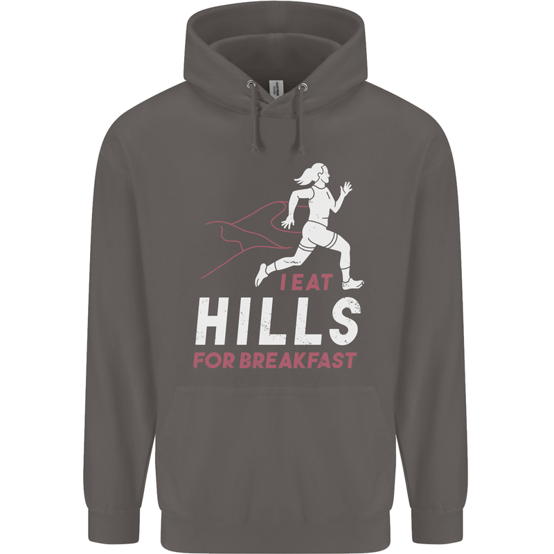 Hills Running Marathon Cross Country Runner Mens 80% Cotton Hoodie Charcoal