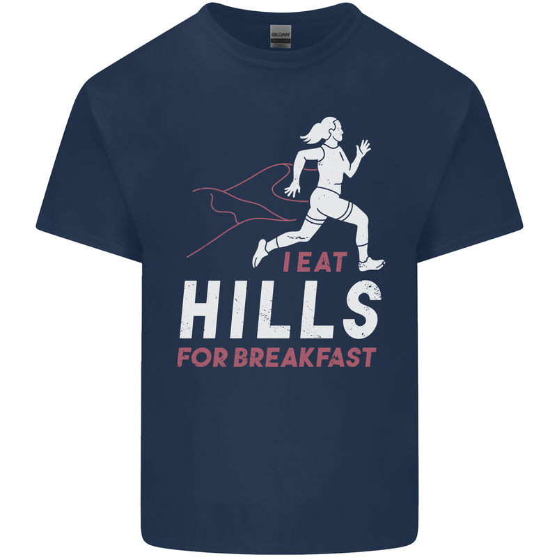 Hills Running Marathon Cross Country Runner Mens Cotton T-Shirt Tee Top Navy Blue