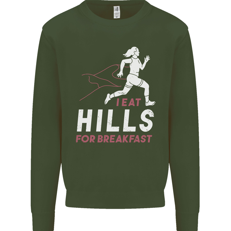 Hills Running Marathon Cross Country Runner Mens Sweatshirt Jumper Forest Green