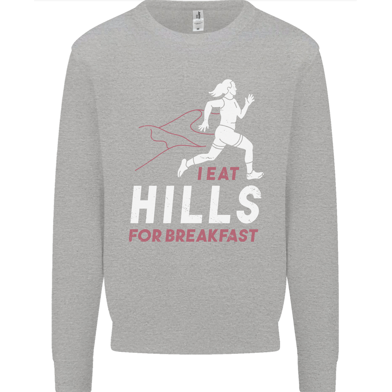 Hills Running Marathon Cross Country Runner Mens Sweatshirt Jumper Sports Grey
