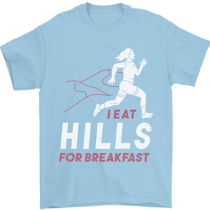 Hills Running Marathon Cross Country Runner Mens T-Shirt 100% Cotton Light Blue