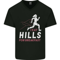 Hills Running Marathon Cross Country Runner Mens V-Neck Cotton T-Shirt Black