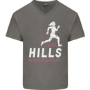 Hills Running Marathon Cross Country Runner Mens V-Neck Cotton T-Shirt Charcoal