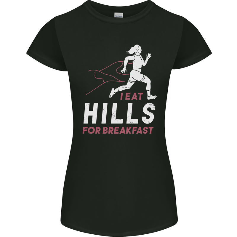 Hills Running Marathon Cross Country Runner Womens Petite Cut T-Shirt Black