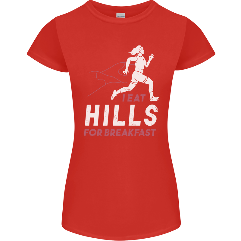 Hills Running Marathon Cross Country Runner Womens Petite Cut T-Shirt Red