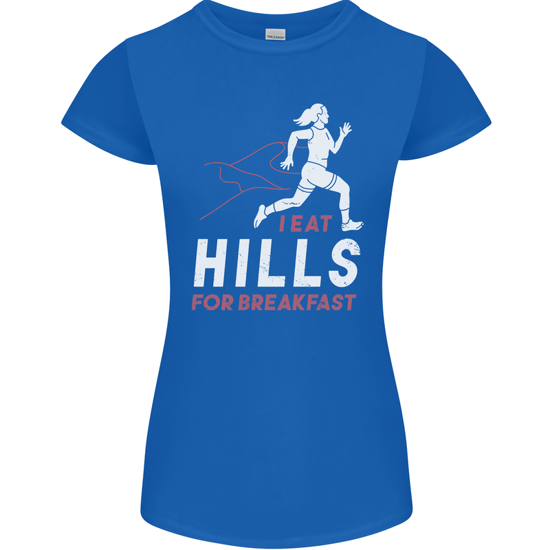 Hills Running Marathon Cross Country Runner Womens Petite Cut T-Shirt Royal Blue