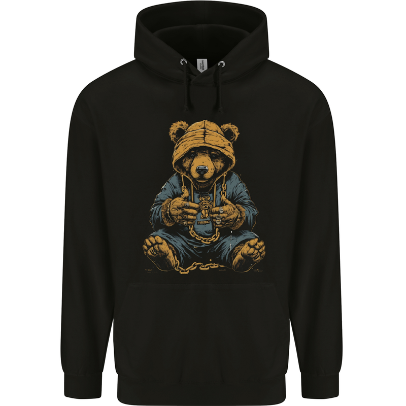 Hip-Hop Teddy Bear Gangsta Rap Gangster Mens 80% Cotton Hoodie Black