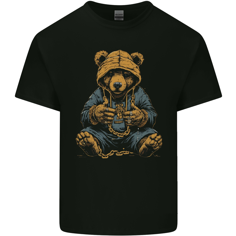 Hip-Hop Teddy Bear Gangsta Rap Gangster Mens Cotton T-Shirt Tee Top Black