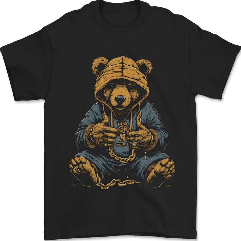 Hip-Hop Teddy Bear Gangsta Rap Gangster Mens T-Shirt 100% Cotton Black