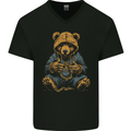 Hip-Hop Teddy Bear Gangsta Rap Gangster Mens V-Neck Cotton T-Shirt Black
