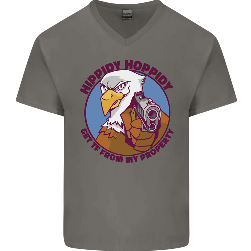 Hippidy Hoppidy Get Off My Property Gun Rights Mens V-Neck Cotton T-Shirt Charcoal