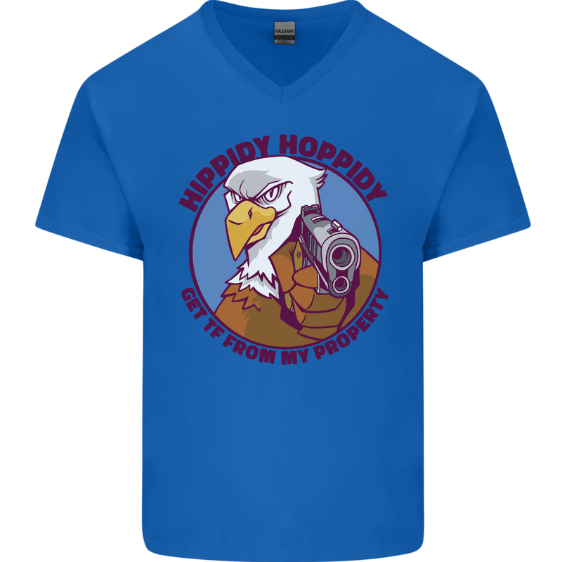 Hippidy Hoppidy Get Off My Property Gun Rights Mens V-Neck Cotton T-Shirt Royal Blue