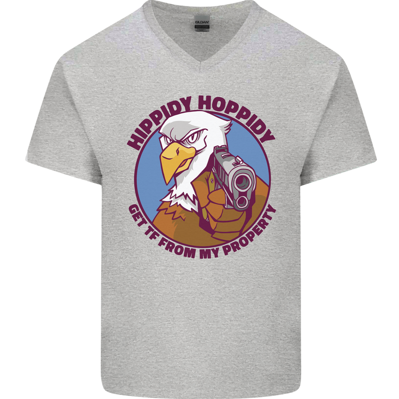 Hippidy Hoppidy Get Off My Property Gun Rights Mens V-Neck Cotton T-Shirt Sports Grey