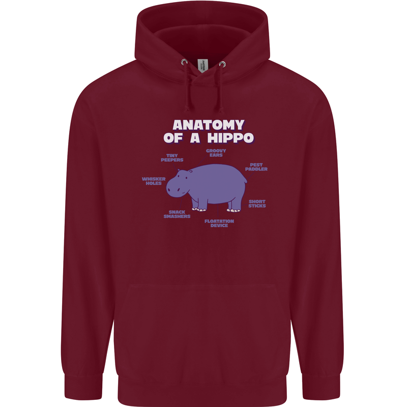 Hippo Anatomy Funny Hippopotamus Mens 80% Cotton Hoodie Maroon