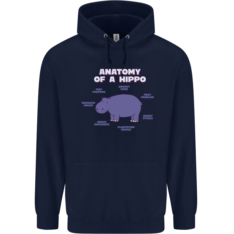 Hippo Anatomy Funny Hippopotamus Mens 80% Cotton Hoodie Navy Blue