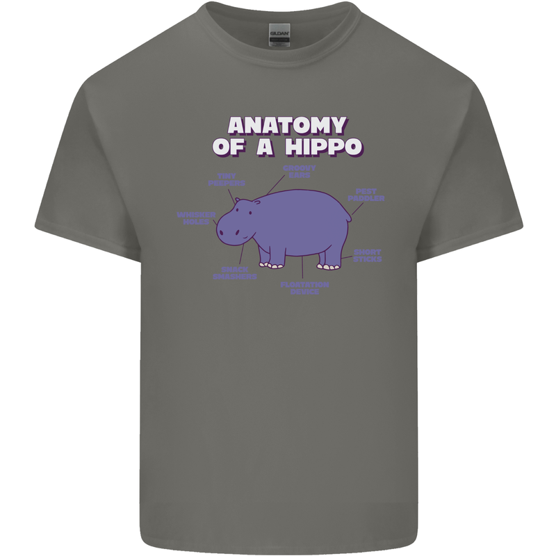 Hippo Anatomy Funny Hippopotamus Mens Cotton T-Shirt Tee Top Charcoal