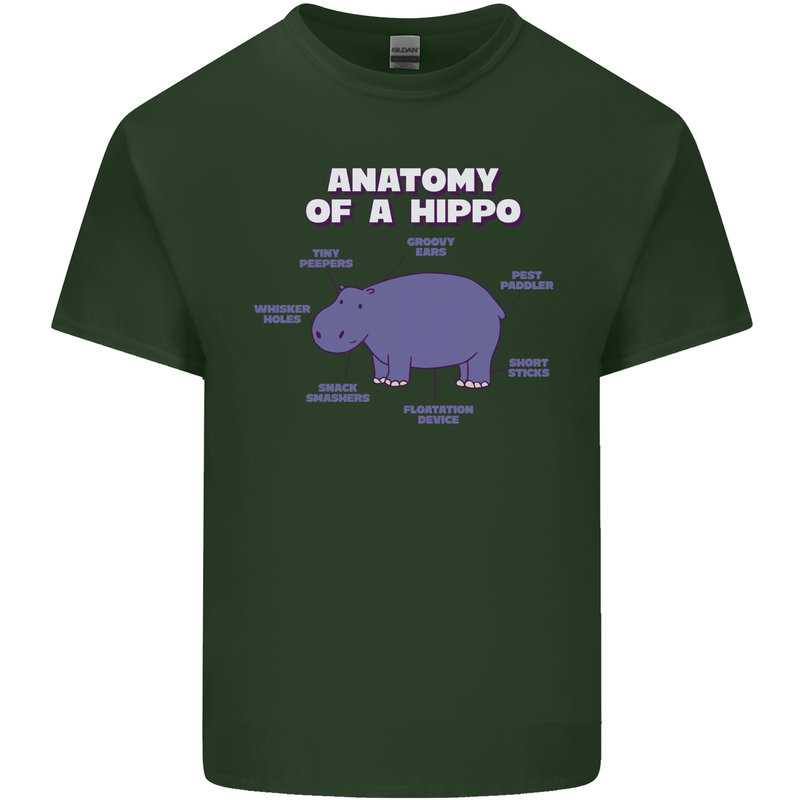 Hippo Anatomy Funny Hippopotamus Mens Cotton T-Shirt Tee Top Forest Green