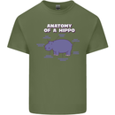 Hippo Anatomy Funny Hippopotamus Mens Cotton T-Shirt Tee Top Military Green
