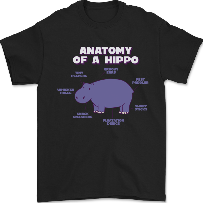 Hippo Anatomy Funny Hippopotamus Mens T-Shirt 100% Cotton Black