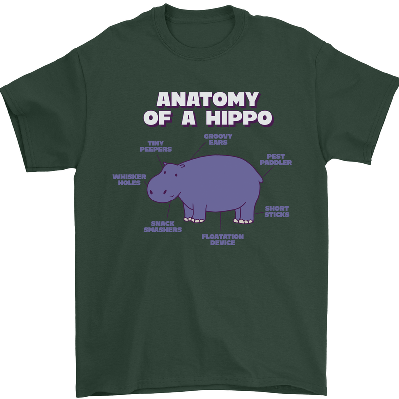 Hippo Anatomy Funny Hippopotamus Mens T-Shirt 100% Cotton Forest Green