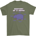 Hippo Anatomy Funny Hippopotamus Mens T-Shirt 100% Cotton Military Green