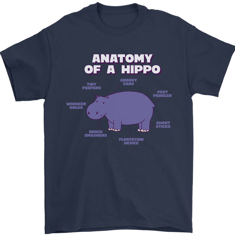 Hippo Anatomy Funny Hippopotamus Mens T-Shirt 100% Cotton Navy Blue