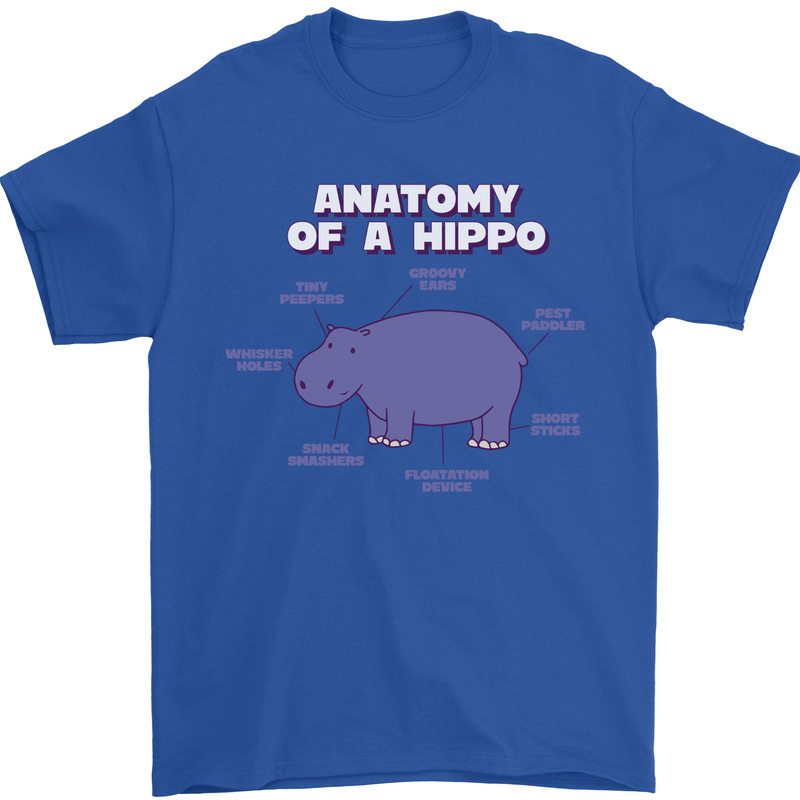 Hippo Anatomy Funny Hippopotamus Mens T-Shirt 100% Cotton Royal Blue