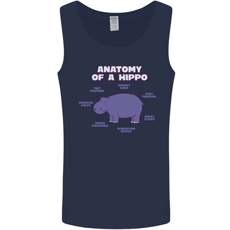 Hippo Anatomy Funny Hippopotamus Mens Vest Tank Top Navy Blue