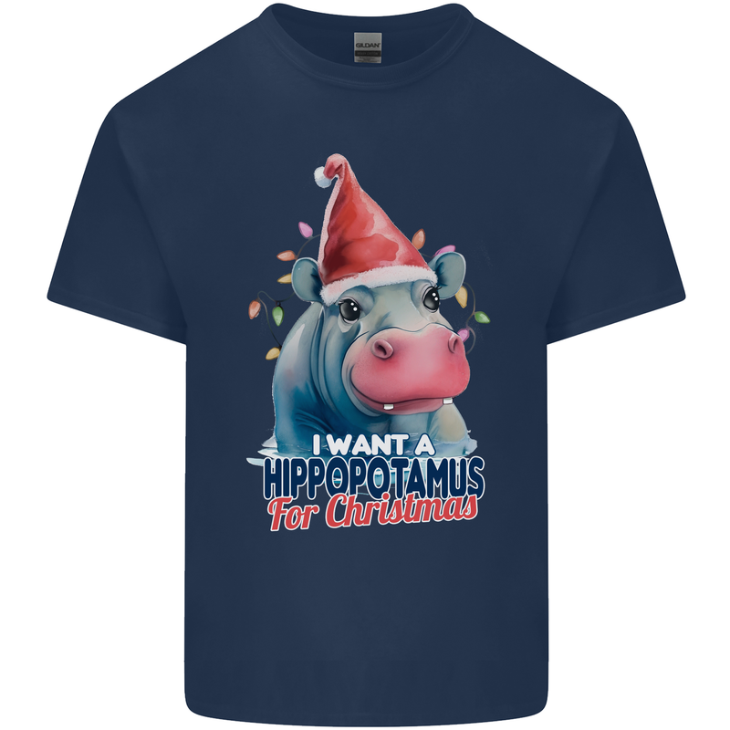 Hippopotamus For Christmas Hippo Xmas Kids T-Shirt Childrens Navy Blue