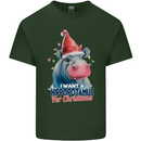 Hippopotamus For Christmas Hippo Xmas Mens Cotton T-Shirt Tee Top Forest Green
