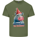 Hippopotamus For Christmas Hippo Xmas Mens Cotton T-Shirt Tee Top Military Green