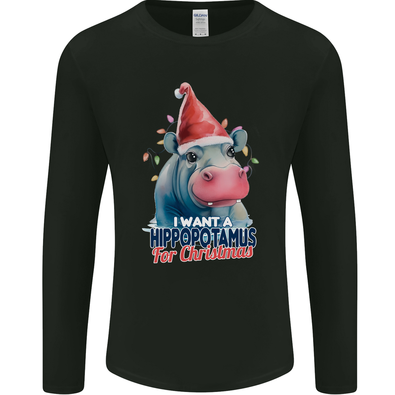 Hippopotamus For Christmas Hippo Xmas Mens Long Sleeve T-Shirt Black