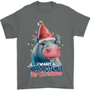 Hippopotamus For Christmas Hippo Xmas Mens T-Shirt 100% Cotton Charcoal