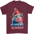Hippopotamus For Christmas Hippo Xmas Mens T-Shirt 100% Cotton Maroon