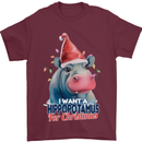 Hippopotamus For Christmas Hippo Xmas Mens T-Shirt 100% Cotton Maroon