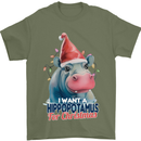 Hippopotamus For Christmas Hippo Xmas Mens T-Shirt 100% Cotton Military Green