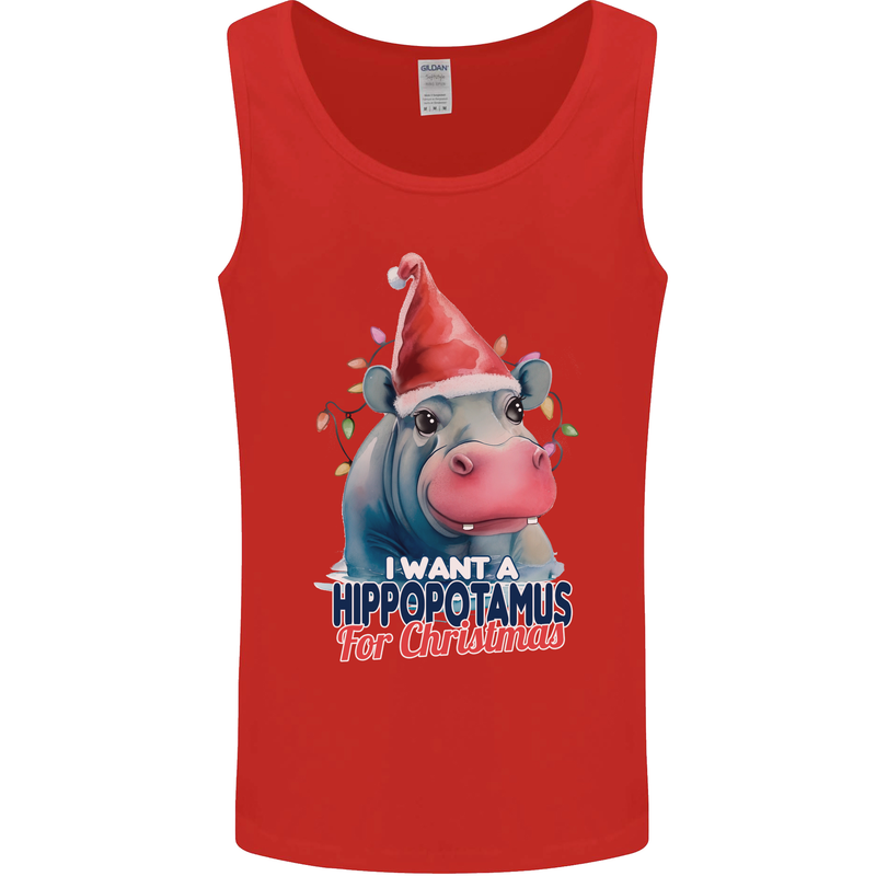 Hippopotamus For Christmas Hippo Xmas Mens Vest Tank Top Red