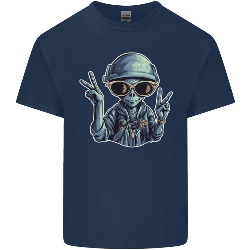 Hippy Peace Alien Kids T-Shirt Childrens Navy Blue