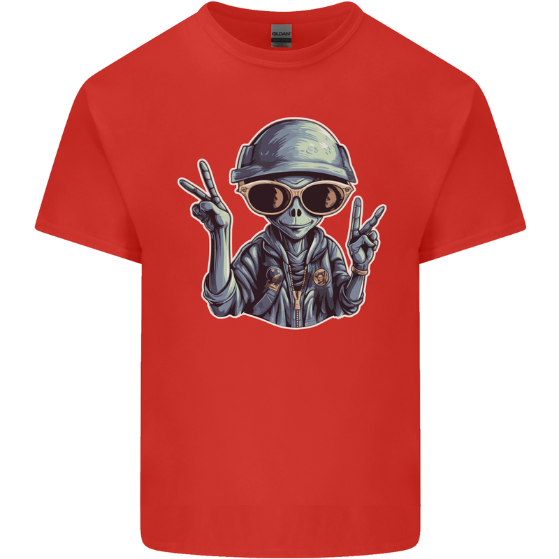 Hippy Peace Alien Kids T-Shirt Childrens Red