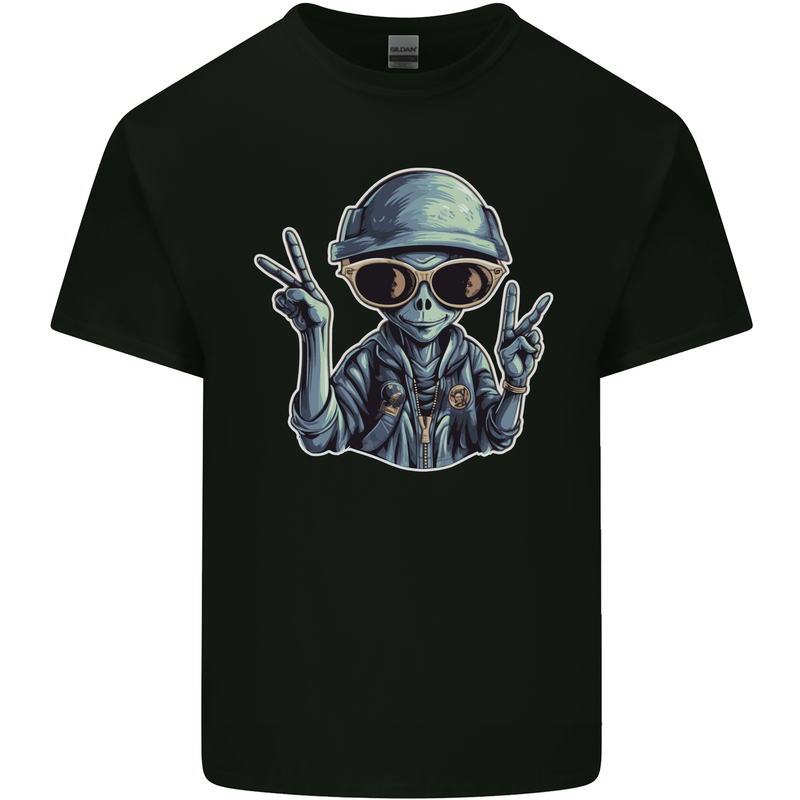 Hippy Peace Alien Mens Cotton T-Shirt Tee Top Black