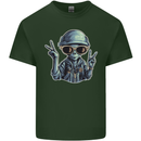 Hippy Peace Alien Mens Cotton T-Shirt Tee Top Forest Green