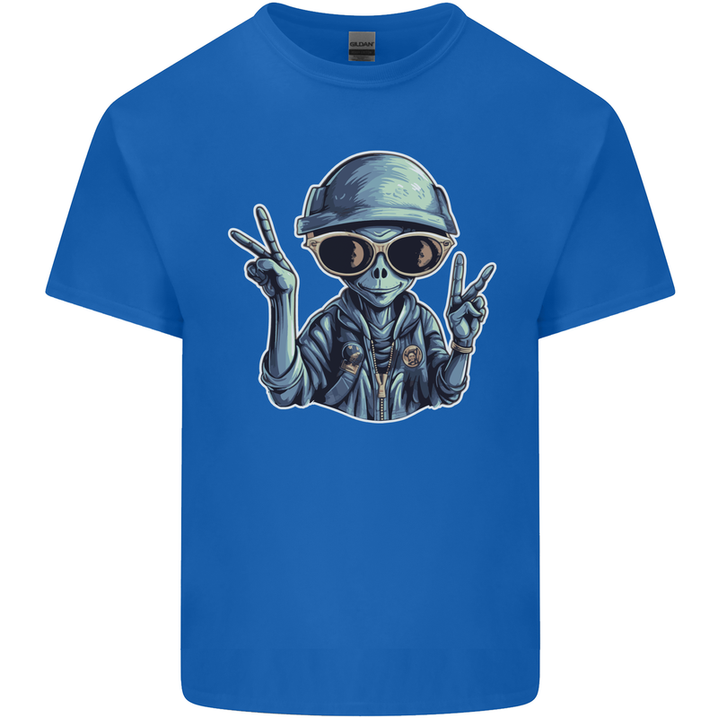 Hippy Peace Alien Mens Cotton T-Shirt Tee Top Royal Blue