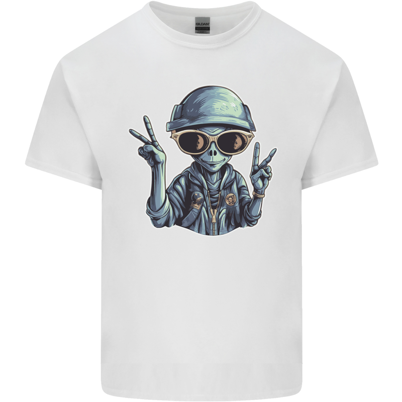 Hippy Peace Alien Mens Cotton T-Shirt Tee Top White