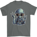 Hippy Peace Alien Mens T-Shirt 100% Cotton Charcoal