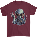 Hippy Peace Alien Mens T-Shirt 100% Cotton Maroon