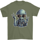 Hippy Peace Alien Mens T-Shirt 100% Cotton Military Green