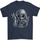 Hippy Peace Alien Mens T-Shirt 100% Cotton Navy Blue