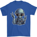 Hippy Peace Alien Mens T-Shirt 100% Cotton Royal Blue