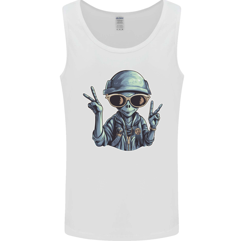 Hippy Peace Alien Mens Vest Tank Top White